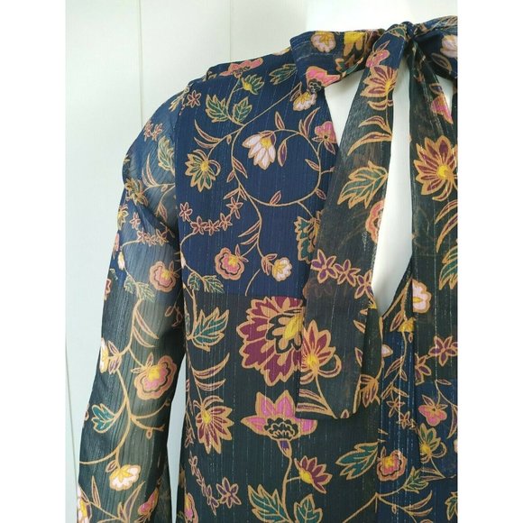 BCBGeneration Floral Dress size Small S Gold Thread, Slit Sleeve, BCBGMaxAzria - Picture 8 of 8